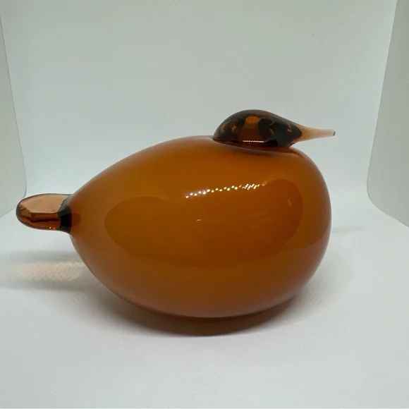 Oiva Toikka Glass Bird Orange Kuulas by Iittala Finland Sculpture, Puffball